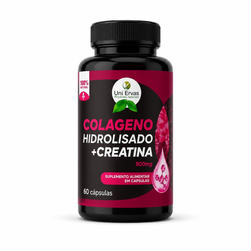 Frasco de Colágeno Hidrolizado con Creatina de Uni Ervas, 60 cápsulas