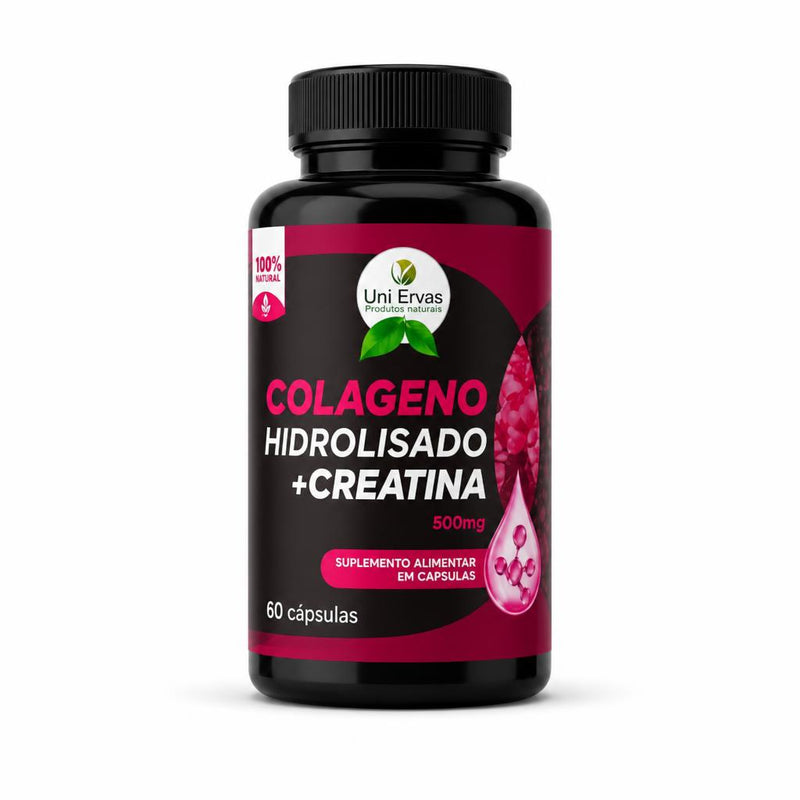 Frasco de Colágeno Hidrolizado con Creatina de Uni Ervas, 60 cápsulas