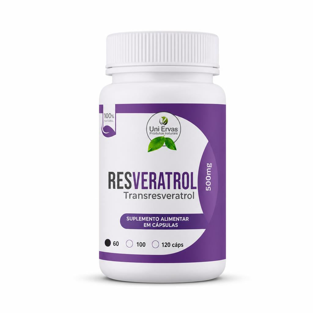 Frasco de Resveratrol 500 mg de Uni Ervas, 60 cápsulas