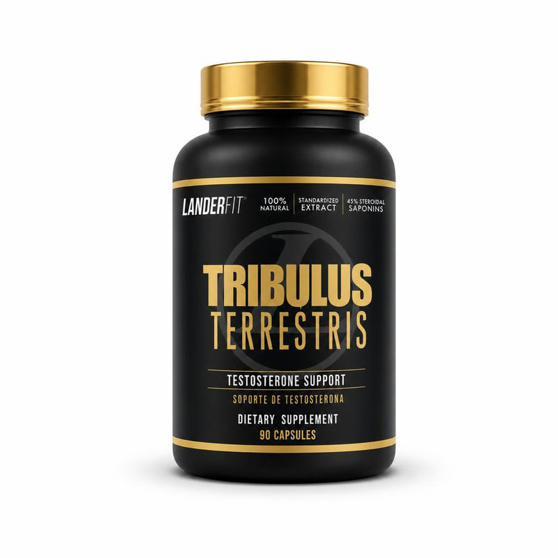 Frasco negro y dorado de Tribulus Terrestris de Landerfit, 90 cápsulas